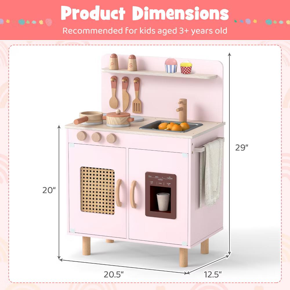 Play Kitchen w/Realistic Ice Maker Stove Accessories & Water Sink Storage - Image 9