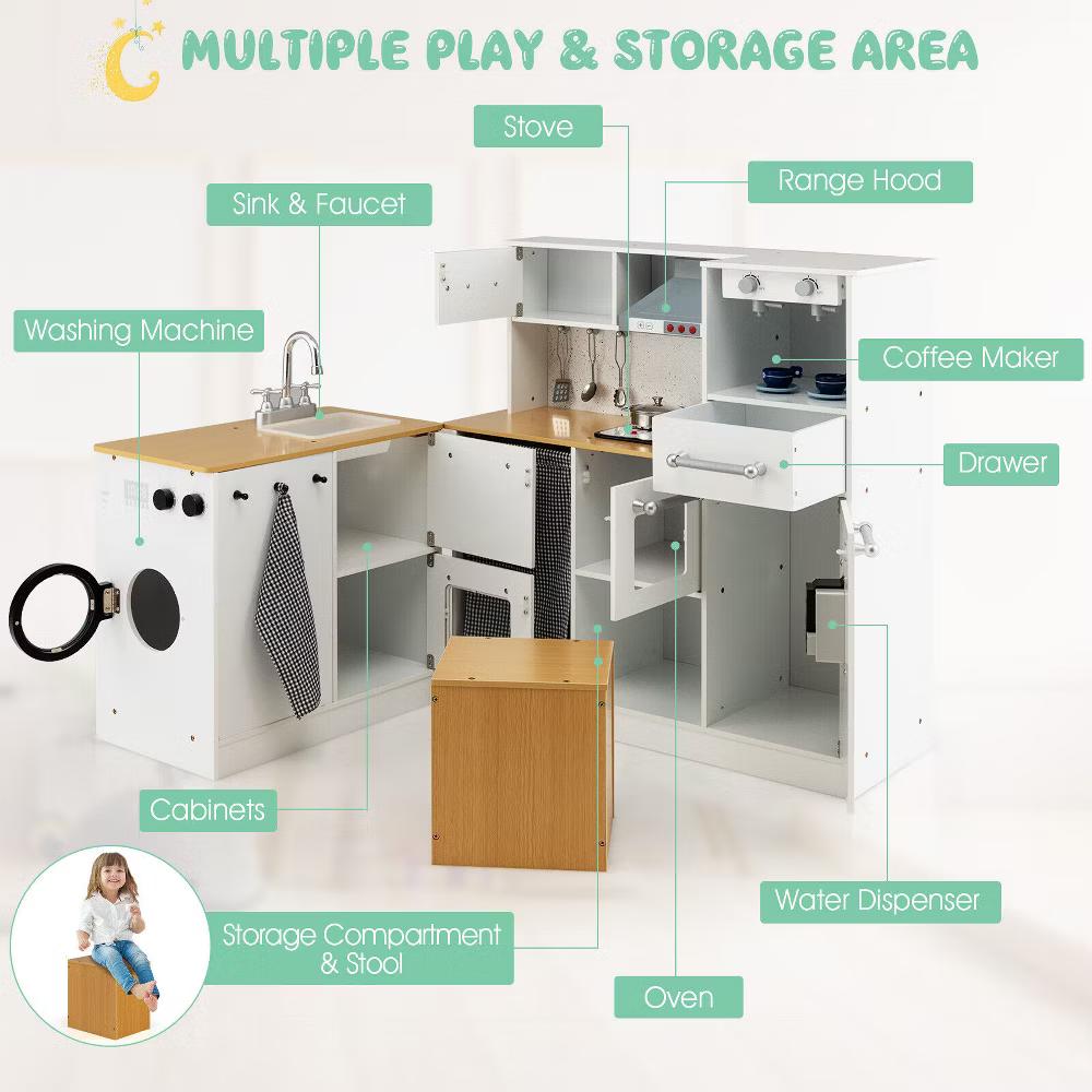 Kids 2-Piece Kitchen Play Set Pretend Chef Toy Set w/ Range Hood & Stove Burner - Image 7