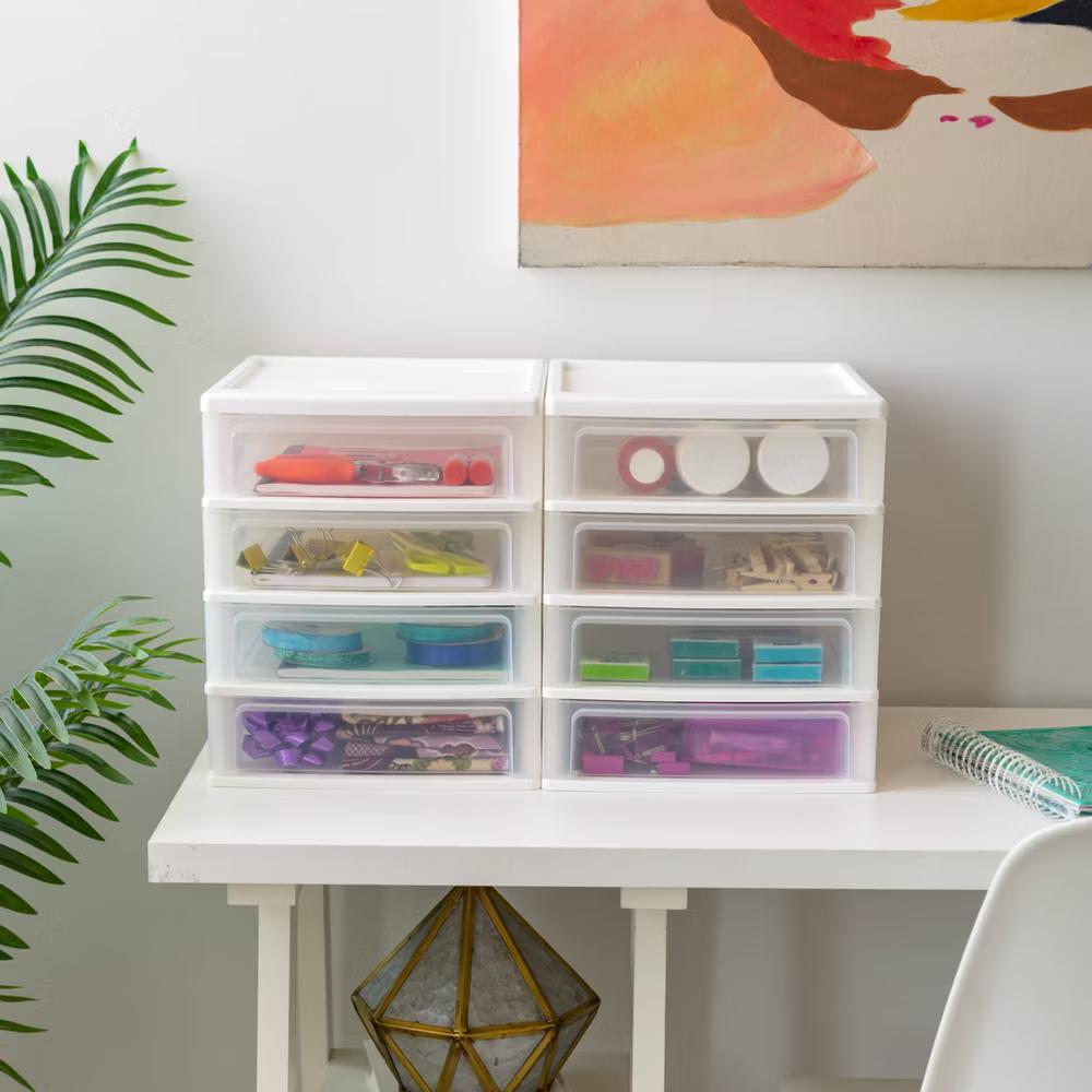 IRIS 4 Drawer Desktop-Storage Unit White: Plastic Desk Drawer Organizers & Holders, 4 Compartments, 12.38" Height - Image 4