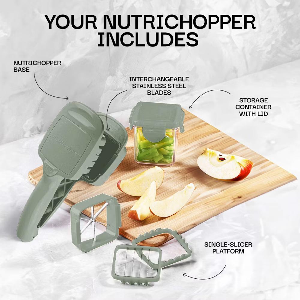 NutriChopper Handheld Vegetable and Fruit Chopper with 4 Stainless Steel Blades & Catch Container - Image 44