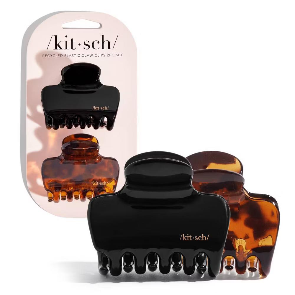 Recycled Plastic Medium Puffy Claw Clips - 2pc - Black/Tortoise: For All Hair Types, Hair Styling, Securing Hair - Image 2