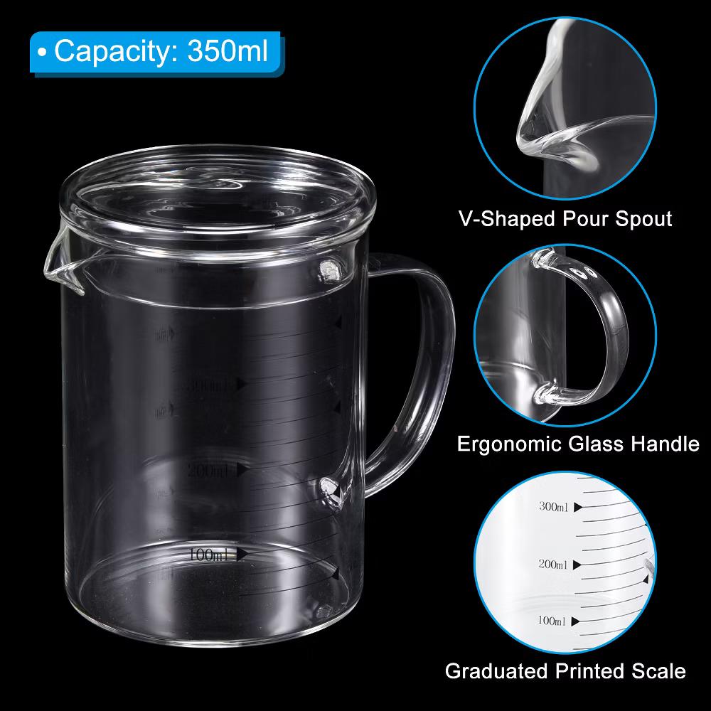 Borosilicate Glass Scale Measure Cups with Glass Lid and V-Shaped Spout - Image 3