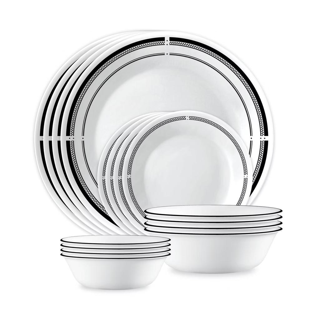 16pc Vitrelle Brasserie Dinnerware Set: Geometric Pattern, Service for 4, Includes Plates & Bowls, Dishwasher-Safe - Image 6
