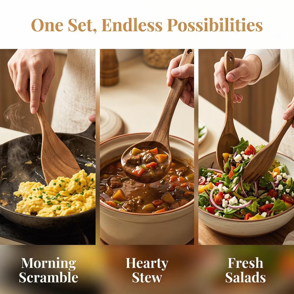 Essential Wood Solid Color Kitchen Gadgets Utensils for Home Cooking or Gift 6Pcs - Image 13