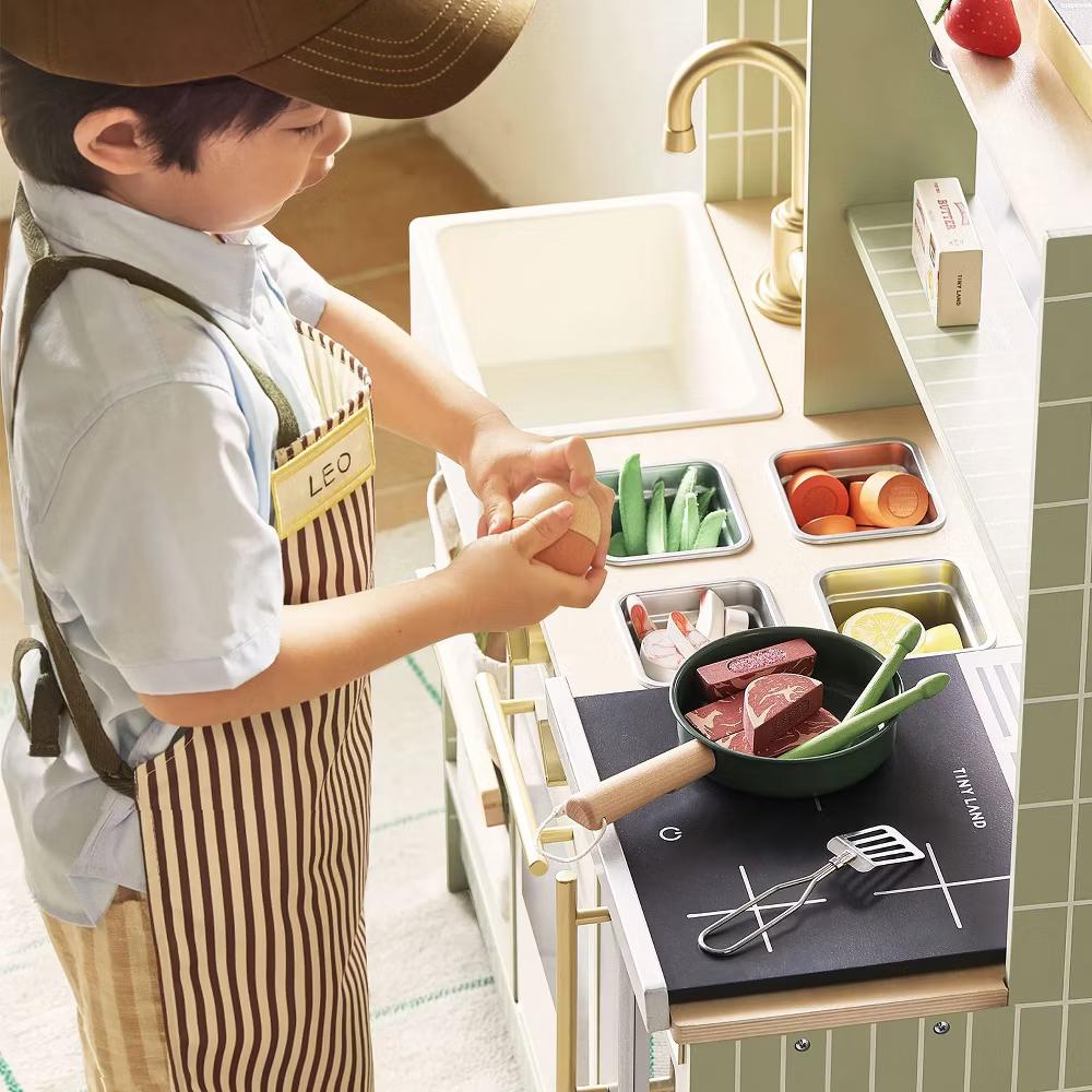 BistroSwitch Wooden Play Kitchen & Pretend Restaurant, Kids Kitchen Playset with Chef Hat & Storage - Image 5