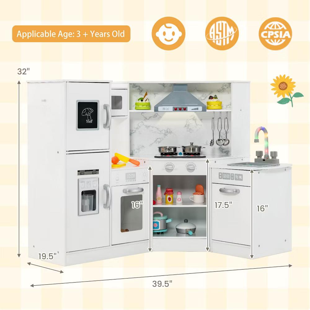 Kids Corner Kitchen Playset Wooden Pretend Play Toy with Microwave WhiteCoffee - Image 13