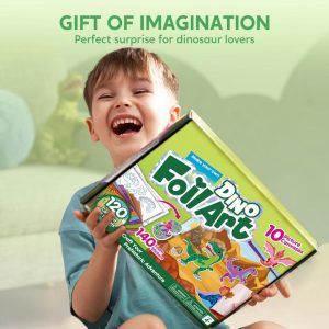Dinosaur Foil Art Kit for Kids Age 4-8, No Mess Foil Foam Stickers DIY Crafts Creative Toys Birthday Christmas Gifts School Prize for Boys Girls