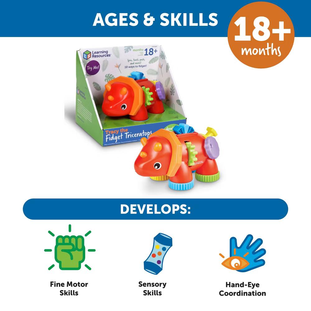 Tracy the Fidget Triceratops: Baby & Toddler Learning Toy for Fine Motor Skills - Image 2