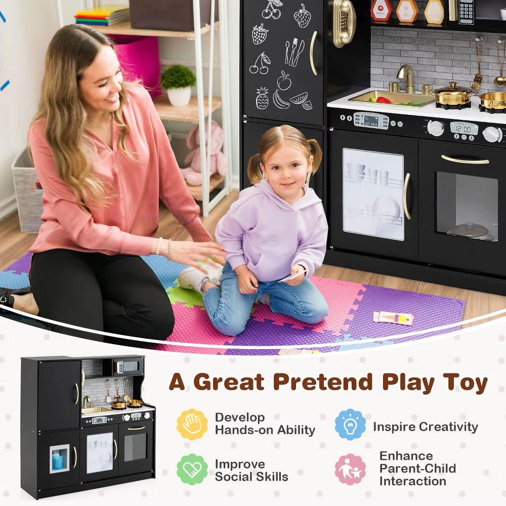 Kid's Pretend Play Kitchen Toddler Kitchen Playset with Blackboard Pink/White/Light Pink/Beige - Image 20