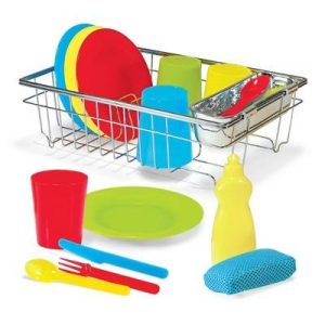 Let's Play House Wash and Dry Dish Set - 24pc: Pretend Kitchen Accessories BPA-Free Metal