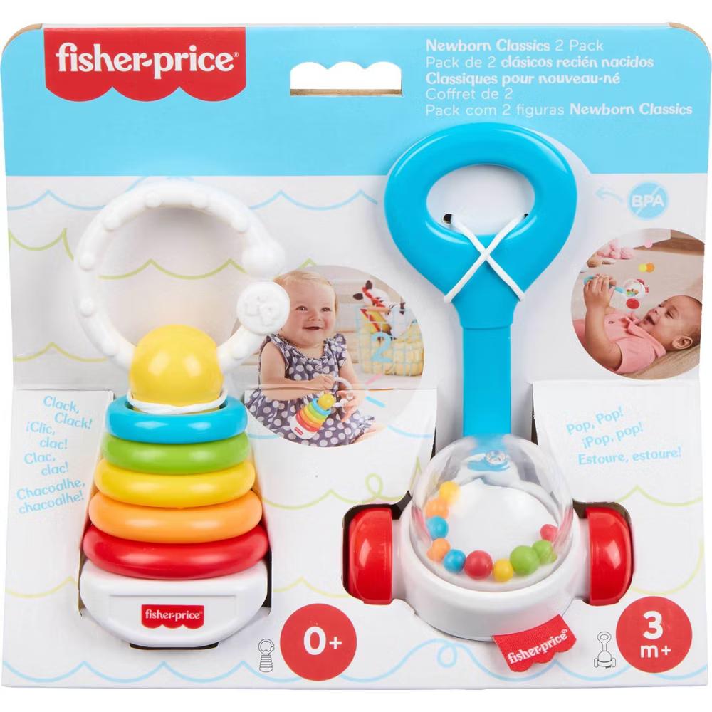 Fisher-Price Newborn Classic, Baby Rattle & Sensory Learning Activity Toys for Developmental Play - 2pk