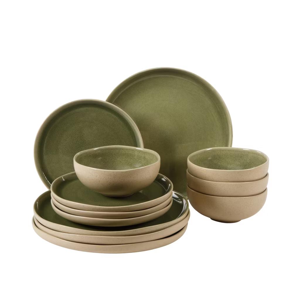 Manila Bay 12-Piece Stoneware Dinnerware Set, Service for 4, Reactive Glaze Modern Artisan Plates & Bowls - Image 16