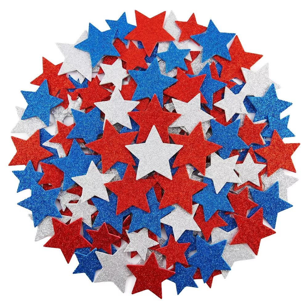 Red White and Blue Glitter Self-Adhesive Foam Star Stickers, Patriotic Stickers for 4th of July, Memorial Day (210pcs) - Image 2