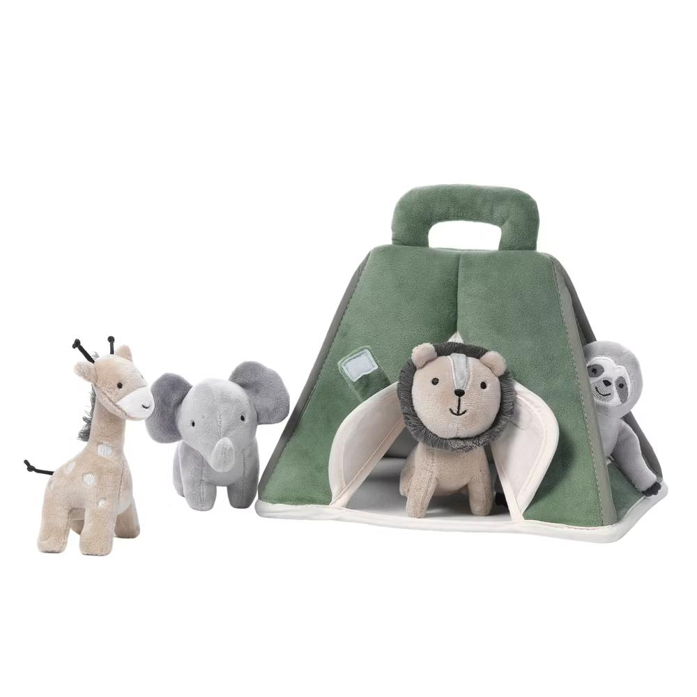 Interactive Plush Safari/Jungle Green Tent with Stuffed Animal Toys - Image 2