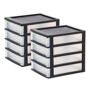 IRIS 2pk 4 Drawer Desktop Storage Unit Black: Office Storage Organizer, Plastic Desk Shelving, 12.375" Height
