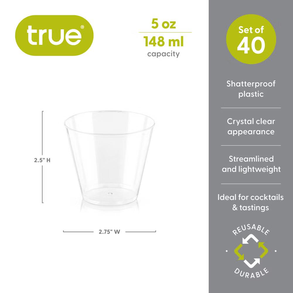 True Party 5 oz Plastic Tumblers – Clear Disposable Cups for Cocktails, Wine, Tastings, and Events – 5 oz, Set of 40 - Image 8