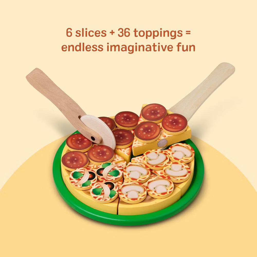 Pizza Party Wooden Pretend Play Food Set With 36 Toppings, Preschool Toy - Image 9