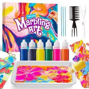 Marbling Paint for Kids, Paint Art Kit with Glitter Paint & 6 Paint Colors, Arts and Crafts, Birthday Gift for Boys Girls Age 6+