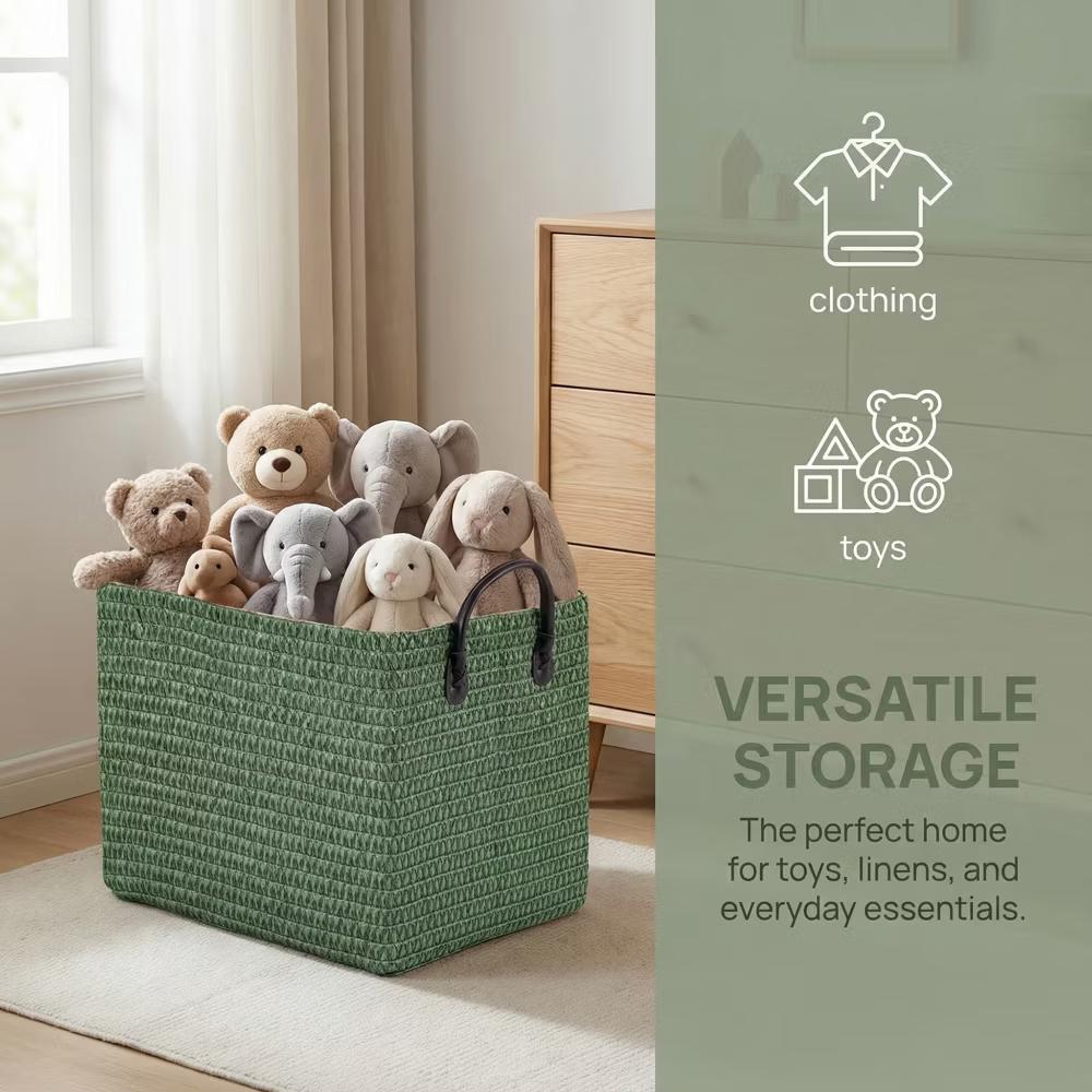 Woven Storage Basket for Clothes Shoes Organizer Bin with Handles - Image 44