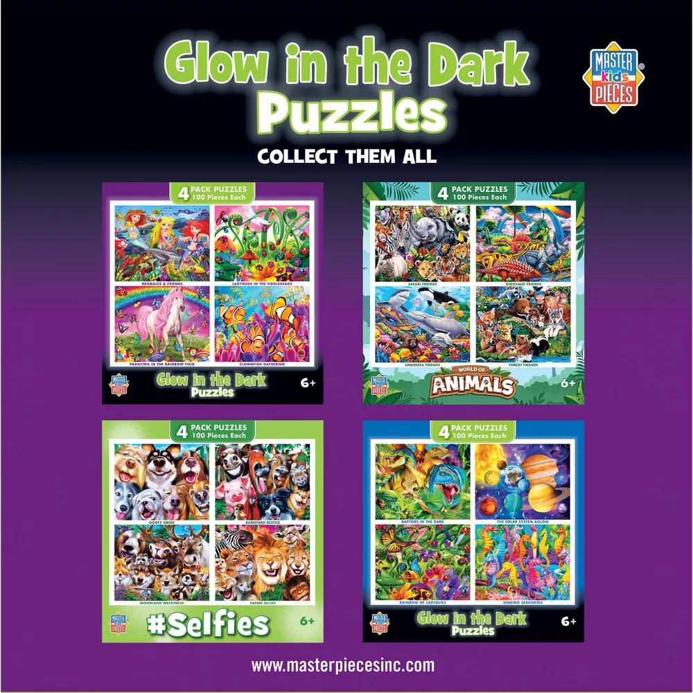 Glow in the Dark 100 Piece Puzzle Set - Educational Fun 4-Pack - Image 8