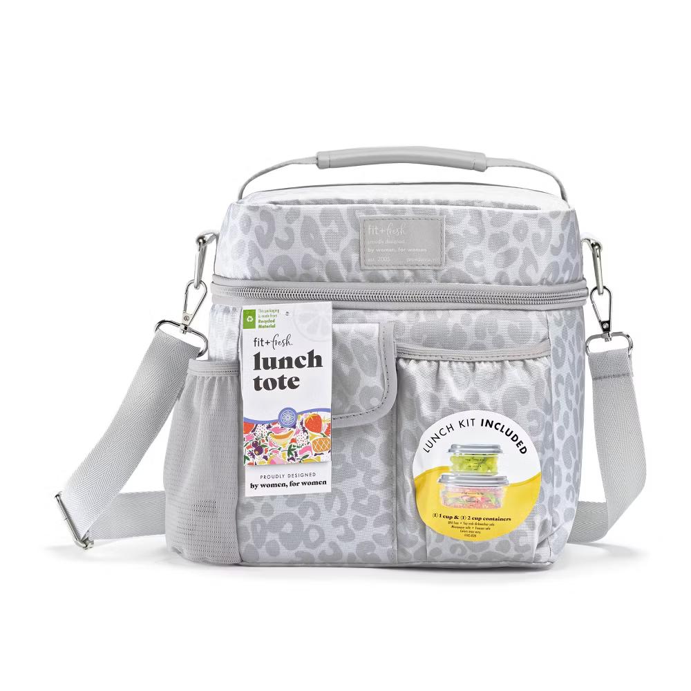 Montauk Lunch Kit - Feline Fine Stone Gray: Insulated Leopard Spot Lunch Box Set - Image 6