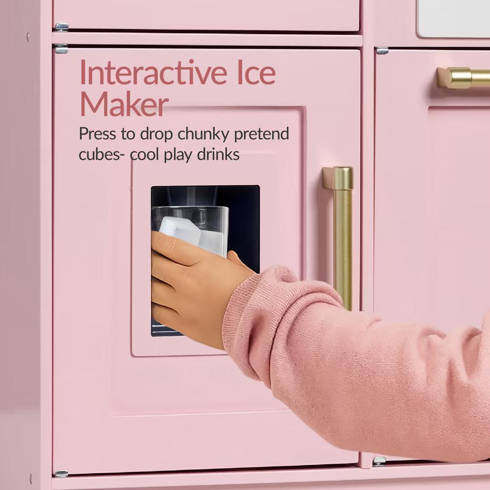 Pretend Play Kitchen with Framed Chalkboard - Pink with Flower Drawing - Image 3