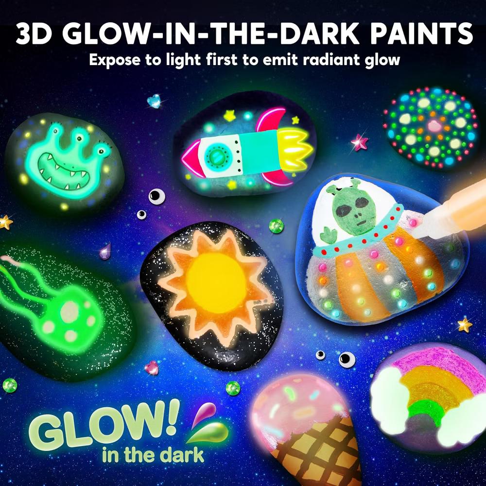 Glow in The Dark Rock Painting Kit for Kids Age 6+, DIY Art Kit, Kids Paint Activity, Arts & Crafts for Boys Girls Birthday Easter Gift - Image 4