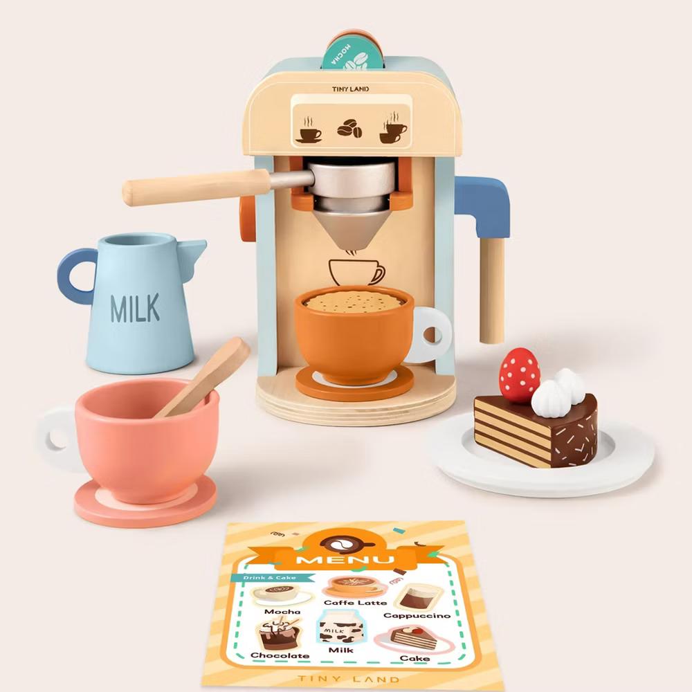 Play Kitchen Accessories – Children’s Coffee Maker: Wooden Kids Play Coffee Maker Set - Image 4