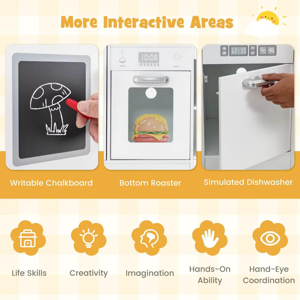 Kids Corner Kitchen Playset Wooden Pretend Play Toy with Microwave WhiteCoffee - Image 17