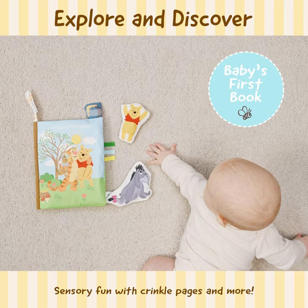 Baby Winnie the Pooh Deluxe Soft Book Happy Thoughts with Removable Characters Plush Toys - 3pc: Sensory Development, Lift-Up Flaps, BPA-Free - Image 6