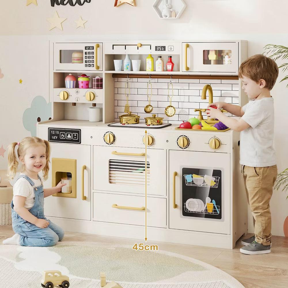 Kids Play Kitchen with Stoves, Light, Sound, Faucet, Sink, Ice Dispenser, Microwave - Image 8