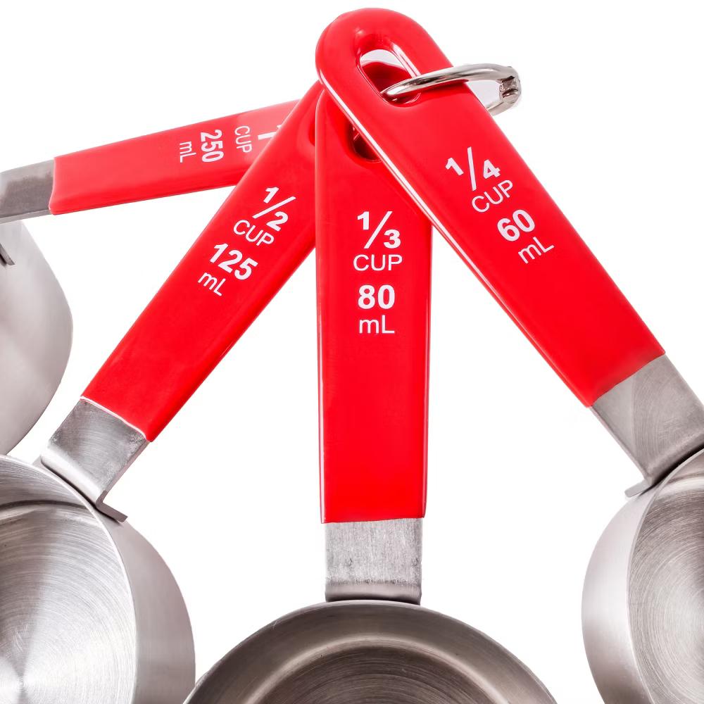 BergHOFF 4Pc Stainless Steel Measuring Cups, PP Cover Handles, Silver, Red - Image 3