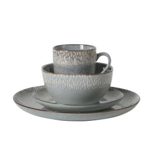 Jasper 16 Piece Plates and Bowls Reactive Glaze Dishes Stoneware Ceramic Dinnerware Set - Service for 4