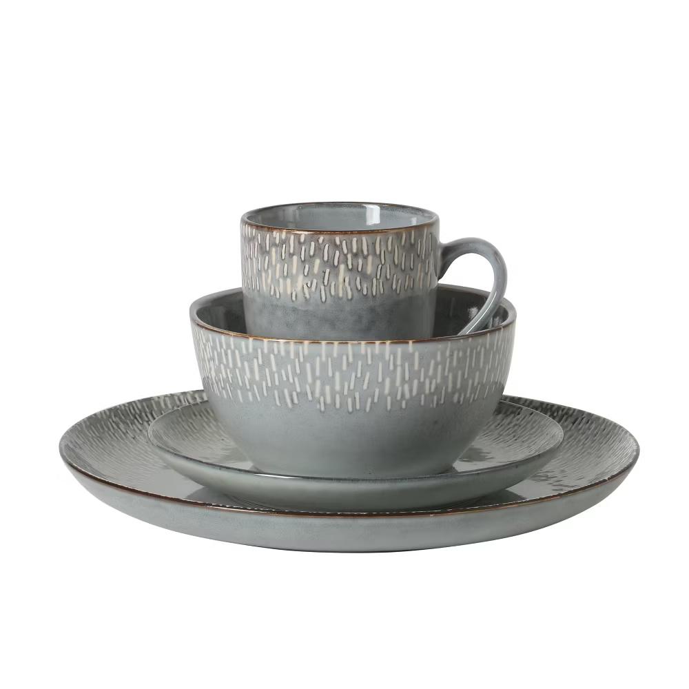 Jasper 16 Piece Plates and Bowls Reactive Glaze Dishes Stoneware Ceramic Dinnerware Set - Service for 4