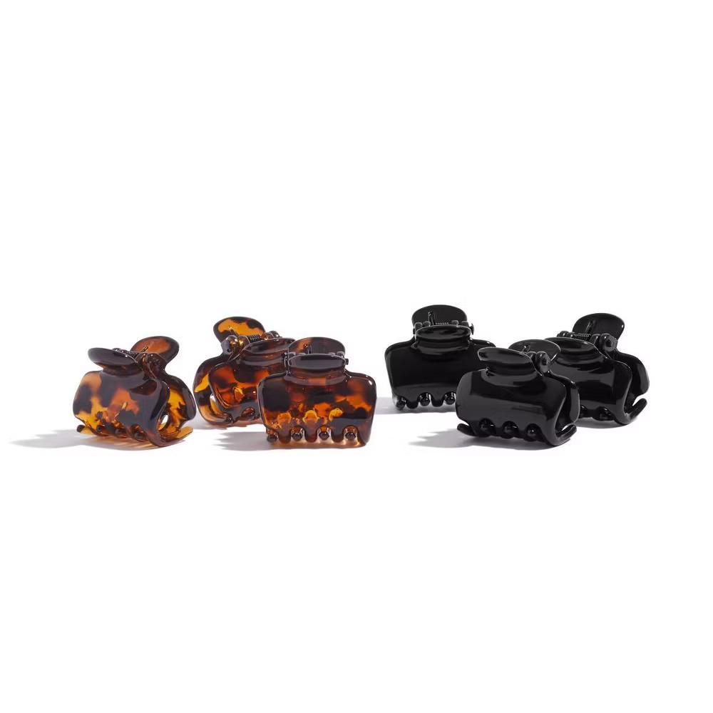 Recycled Plastic Mini Puffy Claw Clips - 6pc - Black & Tortoise: Hair Styling, All Hair Types - Image 3
