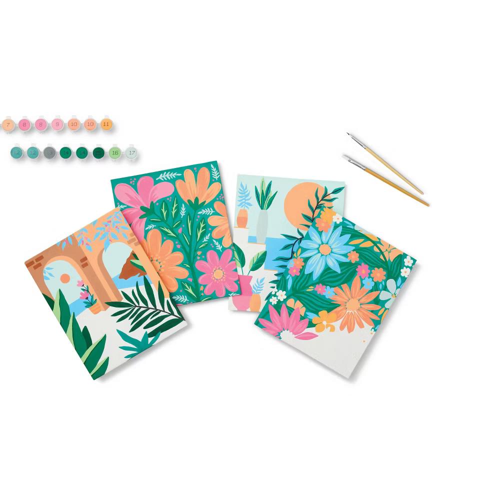 4pk Paint by Number Canvas boards Floral - DIY Art Kit, Acrylic Paint & Brushes, Adult Craft Activity - Image 2