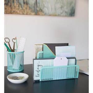 Blu Monaco 3 Tier Metal Mesh Letter Sorter - Available in Aqua, Black, Gold, Pink, Rose Gold, and White