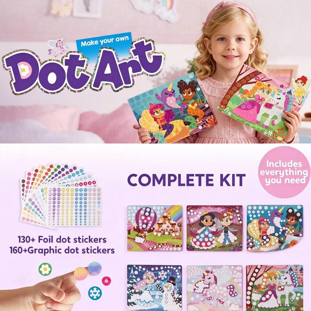 Unicorns & Princess Dot Art Paper Craft Kit for Girls Age 3+ No Mess DIY Stickers Kids School Arts & Crafts Supplies Birthday Gifts Party favors - Image 11