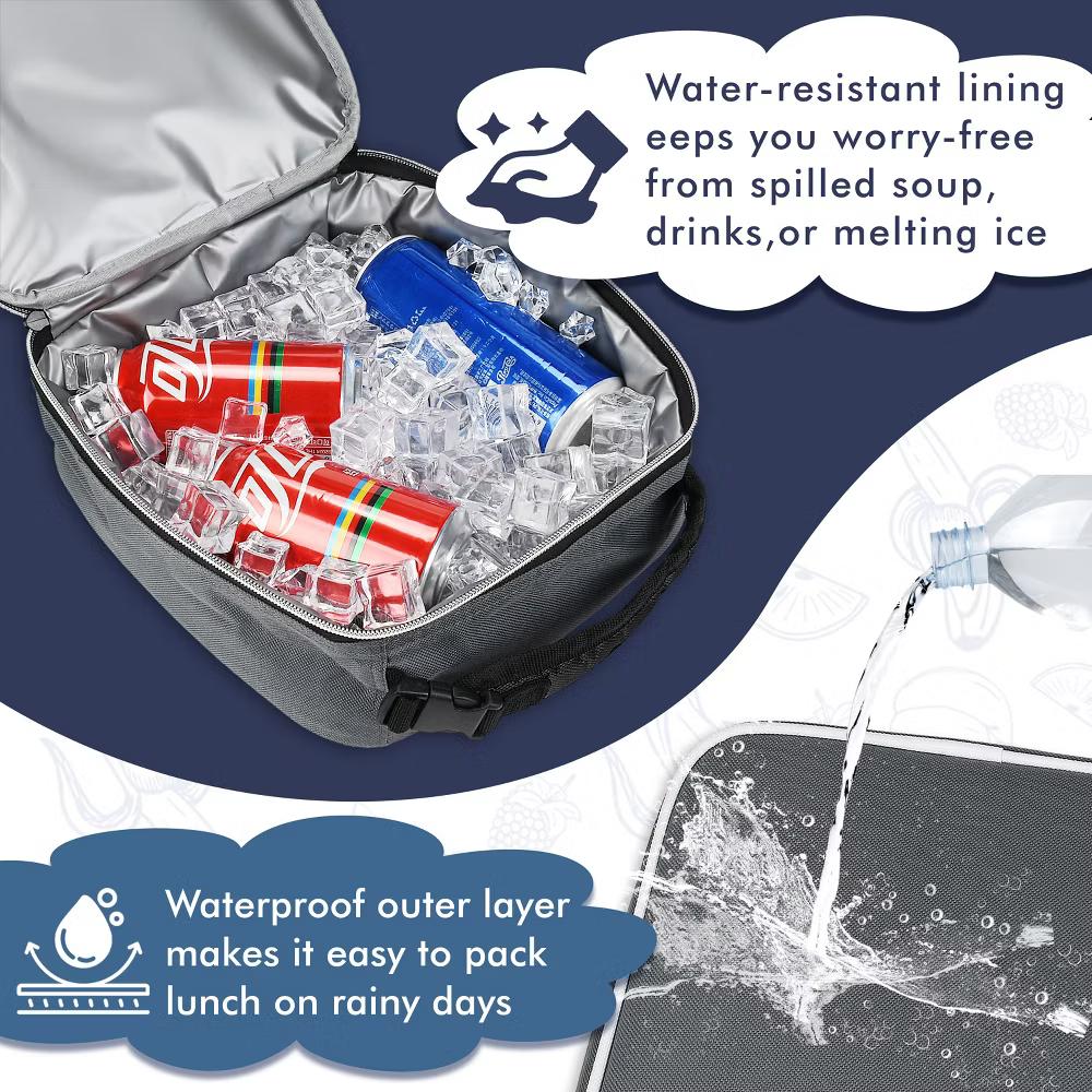 Small Insulated Lunch Tote Bag for Adult Kid, Leak-proof Portable Lunch Box for Man Woman with Dual Zipper Closure, 8.5x4x9.5 Inches - Image 3