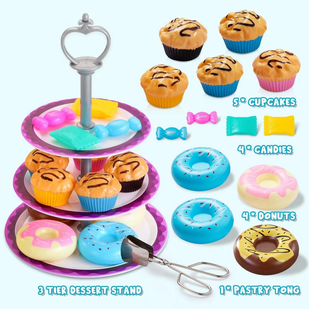 35Pcs Mermaid Tea Party Set for Girls,with Pretend Tin Teapot Set, Princess Tea Time Play Kitchen Toy,Best Birthday Gifts for Kids Age 3-6 - Image 5