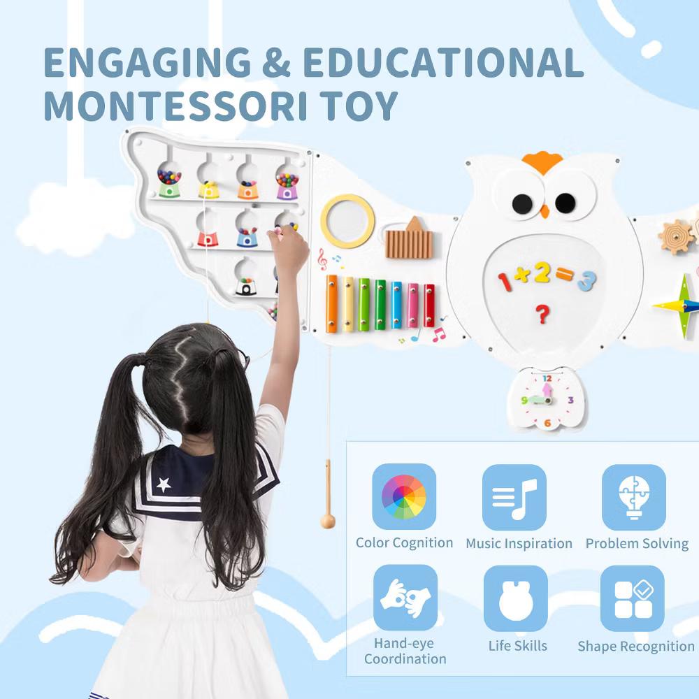 Owl Activity Wall Busy Board Panels Montessori Sensory Toys for Playroom Nursery - Image 4
