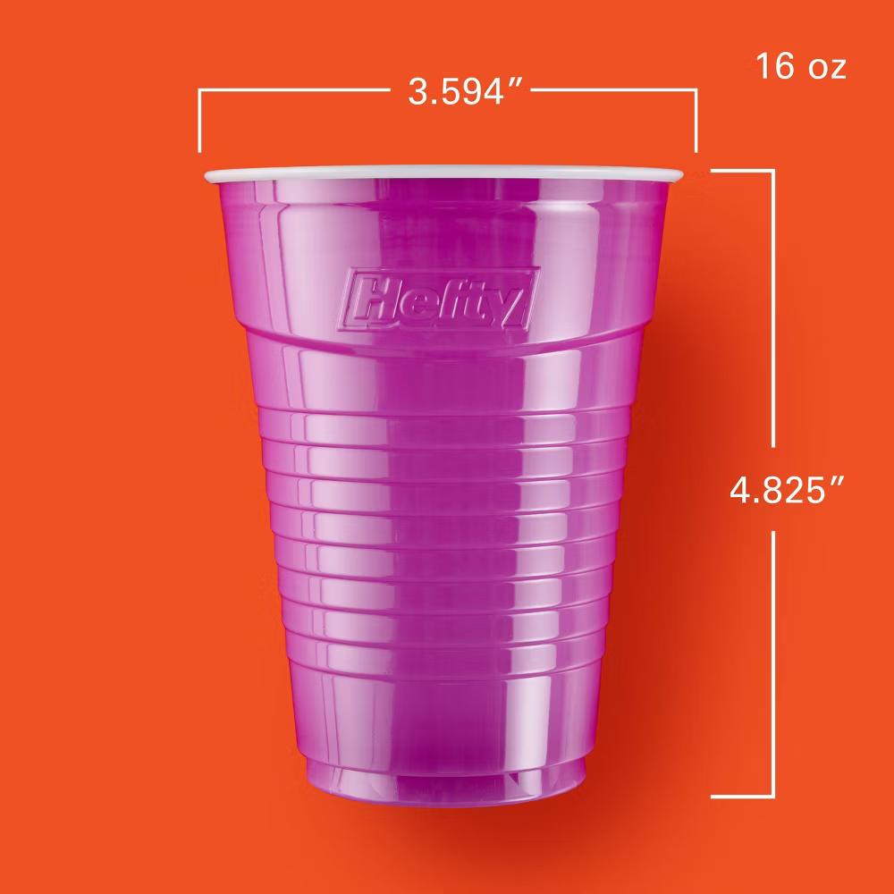 Hefty Party On! Disposable Cups - 80ct/16oz: Portable, Solid Pattern, Household Use - Image 6