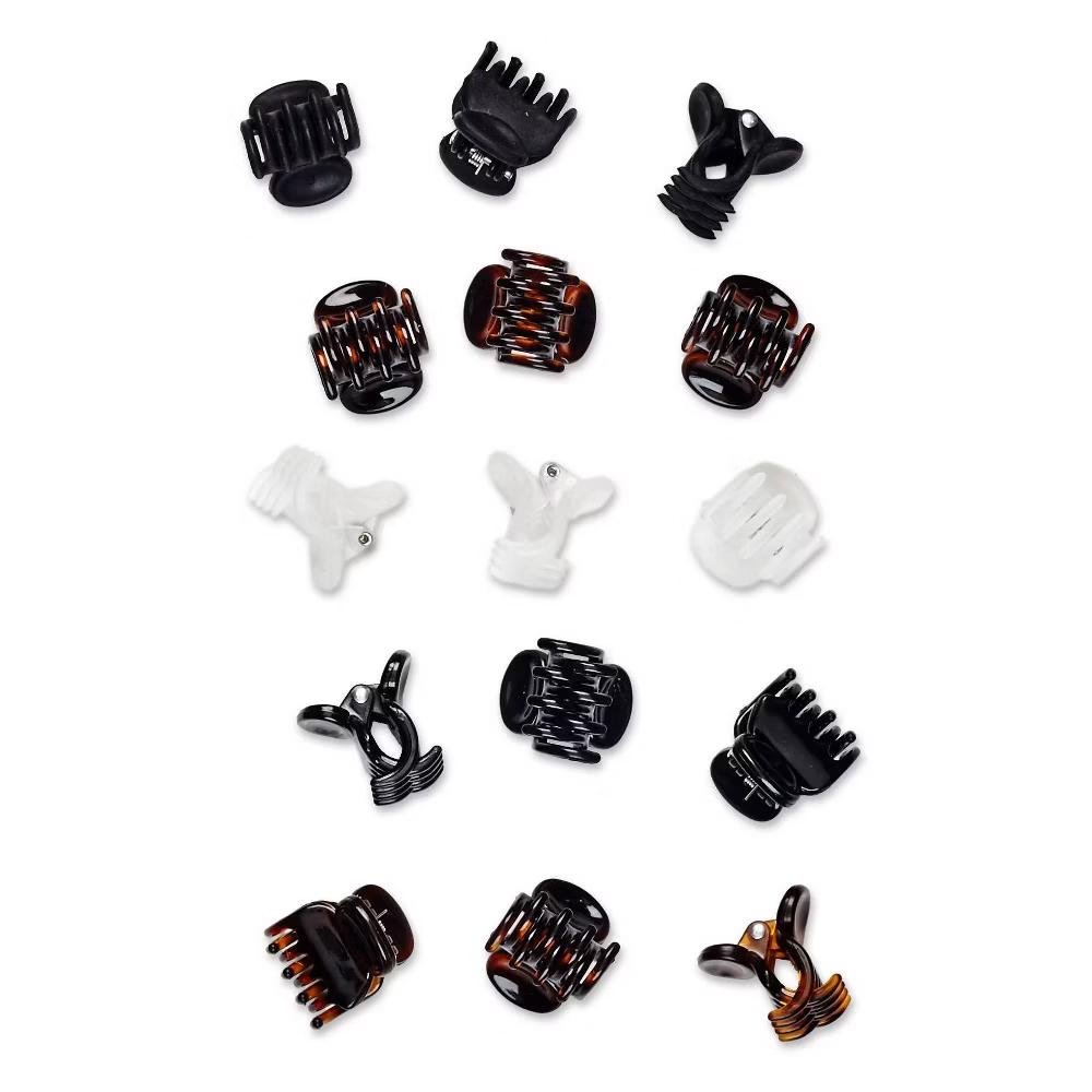 No-Slip Grip Recycled Mini Claw Clips - Mixed Finish - Black/Brown/Clear - Fine Hair - 15pcs - Image 6