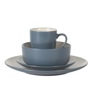 Oxford Blue Plates and Bowls Sets, 16 Piece Stoneware Dinnerware Sets for 4, Dinner Plates Dessert Plates Bowls Mugs