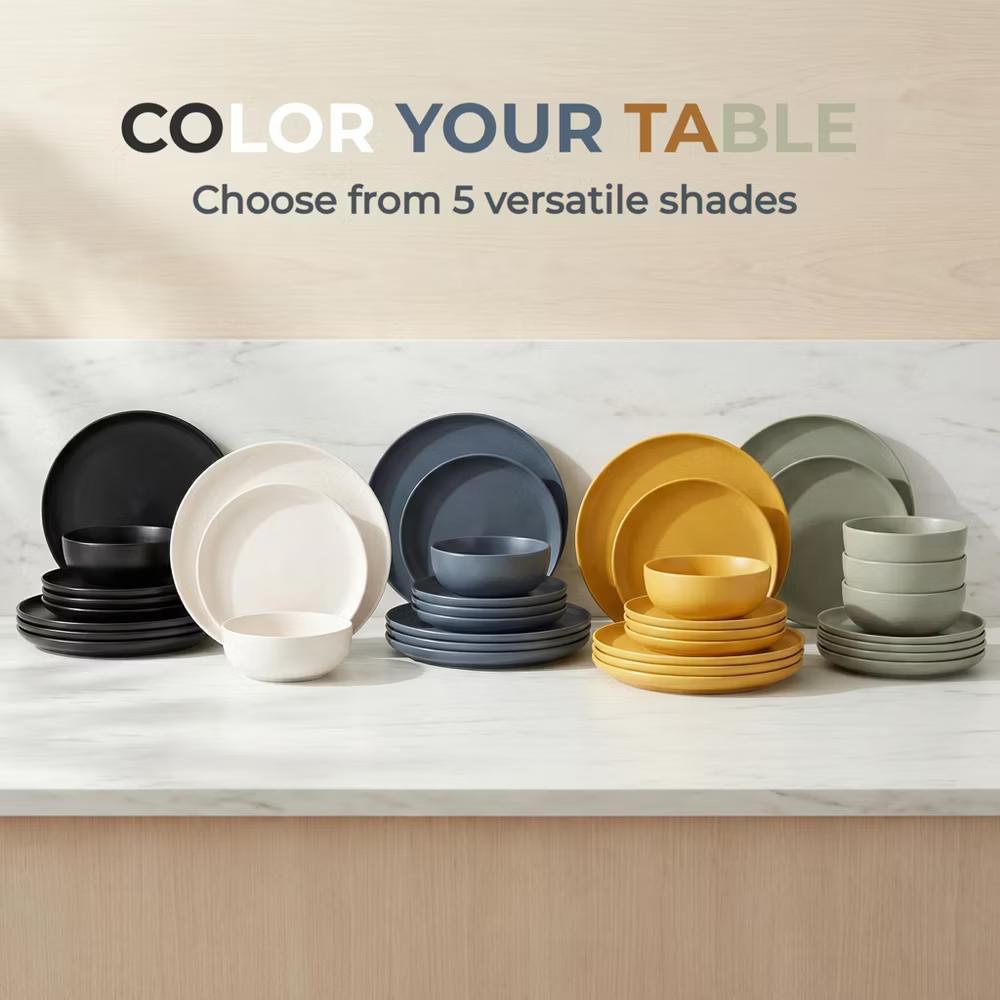 GreenElevate Stoneware Elegance 12-Piece Dinnerware Set for 4, Plates&Bowls, Microwave & Dishwasher Safe, Non-Toxic Matte Glaze, Stackable Kitchenware - Image 7