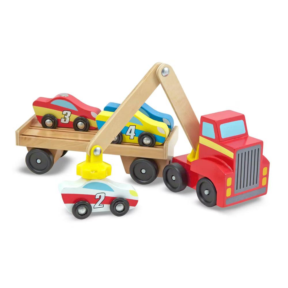 Magnetic Car Loader Wooden Toy Set With 4 Cars and 1 Semi-Trailer Truck - Image 7