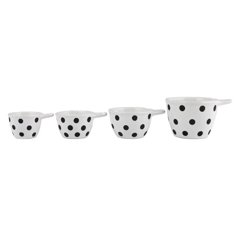 Storied Home Ceramic Measuring Cups with Polka Dots, Set of 4 Sizes, Black and White