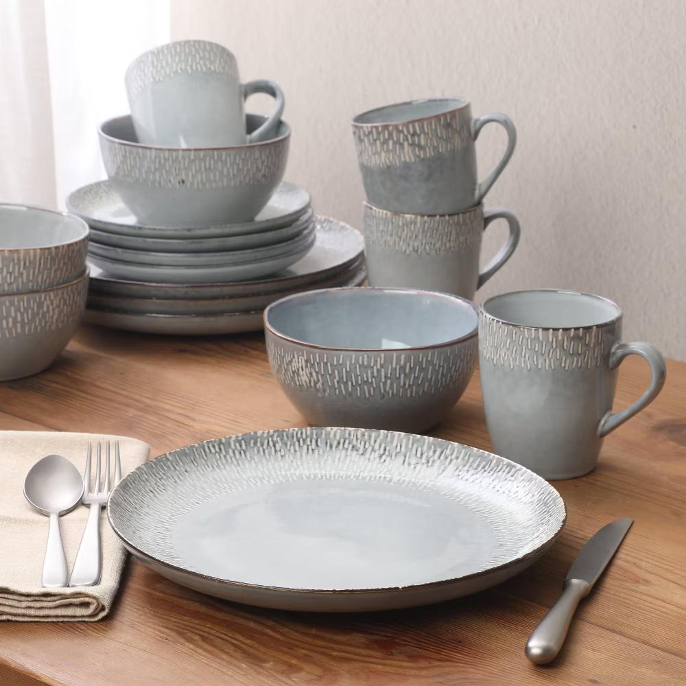 Jasper 16 Piece Plates and Bowls Reactive Glaze Dishes Stoneware Ceramic Dinnerware Set - Service for 4 - Image 4