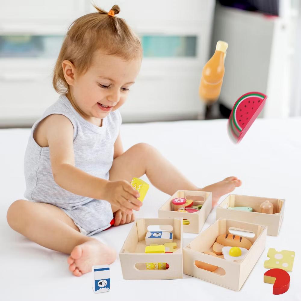 Etokfoks Wooden Play Food Set 18 Piece Pretend Kitchen Toy Food Groups for Toddlers 1 2 3 Year Olds Includes 4 Storage Boxes - Image 5