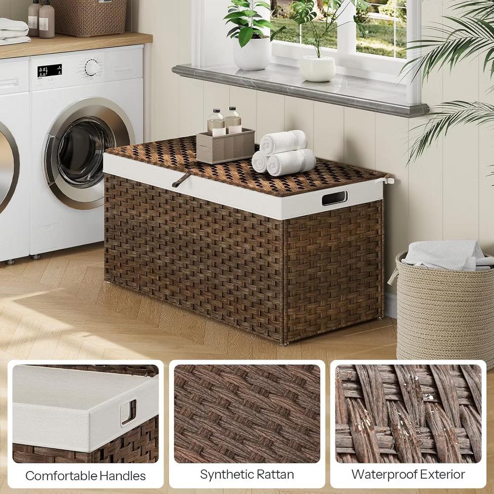 ACOINEL 52.8 Gallon (200L) Storage Basket with Lid, Handwoven Wicker Blanket Basket with Handles, Foldable Laundry Basket - Image 7